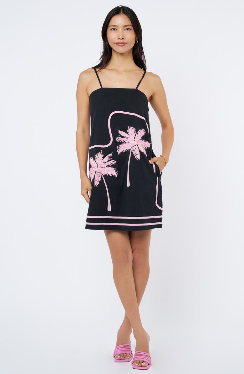 CIEBON Dewa Embroidered Trapeze Dress, Alternate, color, Black