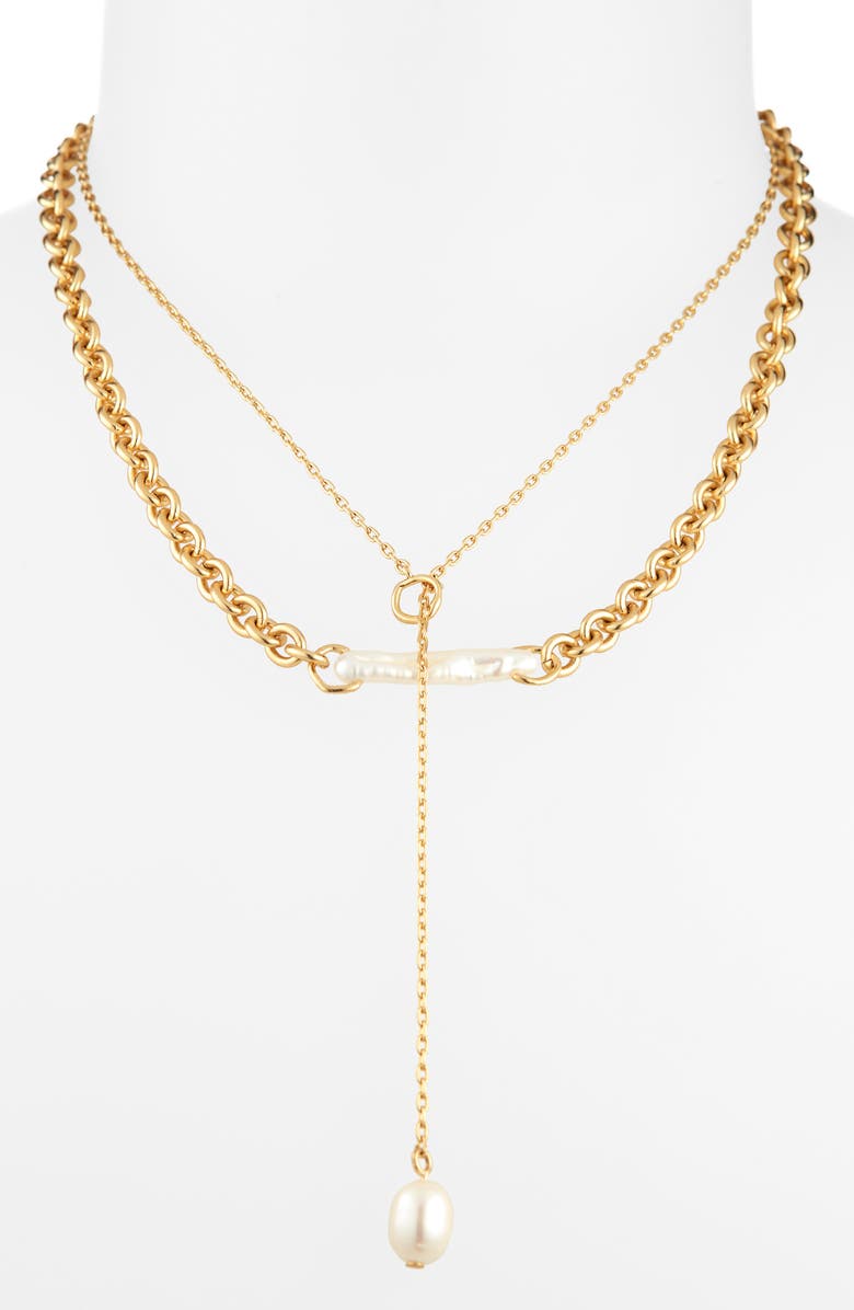 Madewell Set of Two Freshwater Pearl Necklaces, Alternate, color, Pale Gold