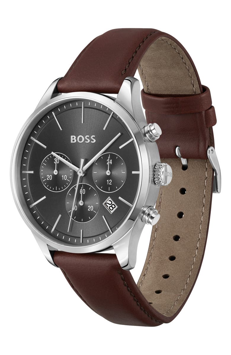 BOSS Avery Chronograph Leather Strap Watch, 42mm, Alternate, color,