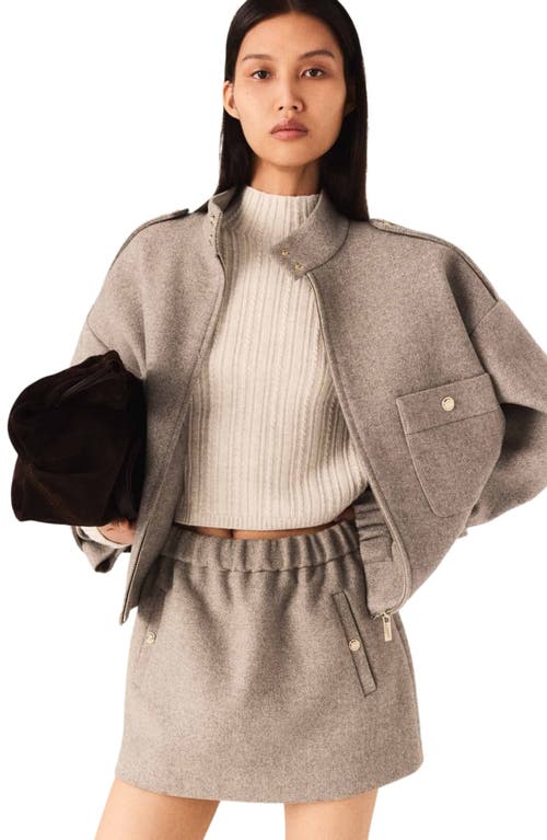 Maje Mixed Wool Jacket In Brown