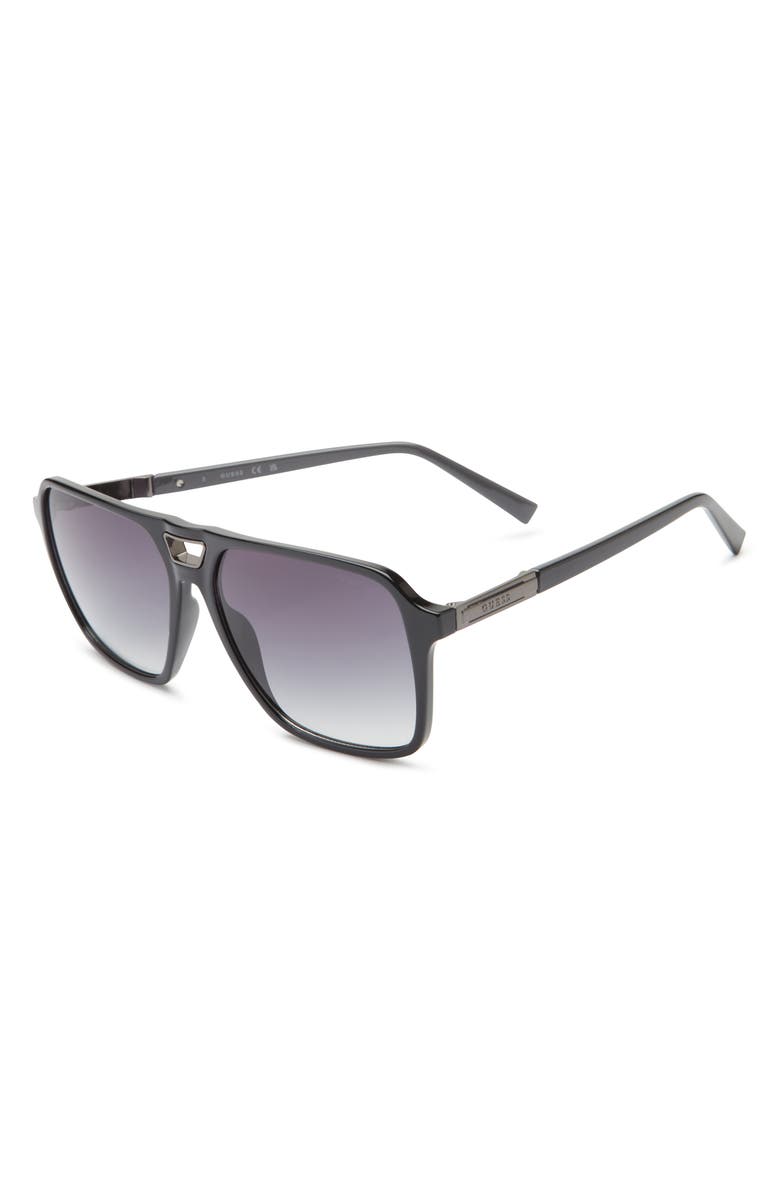 GUESS 62mm Navigator Sunglasses, Alternate, color, Shiny Black / Gradient Smoke