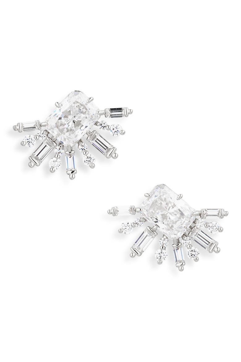 Stellar Halo Stud Earrings, Main, color, RHODIUM