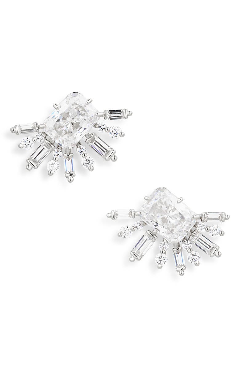 Nadri Stellar Halo Stud Earrings, Main, color, Rhodium