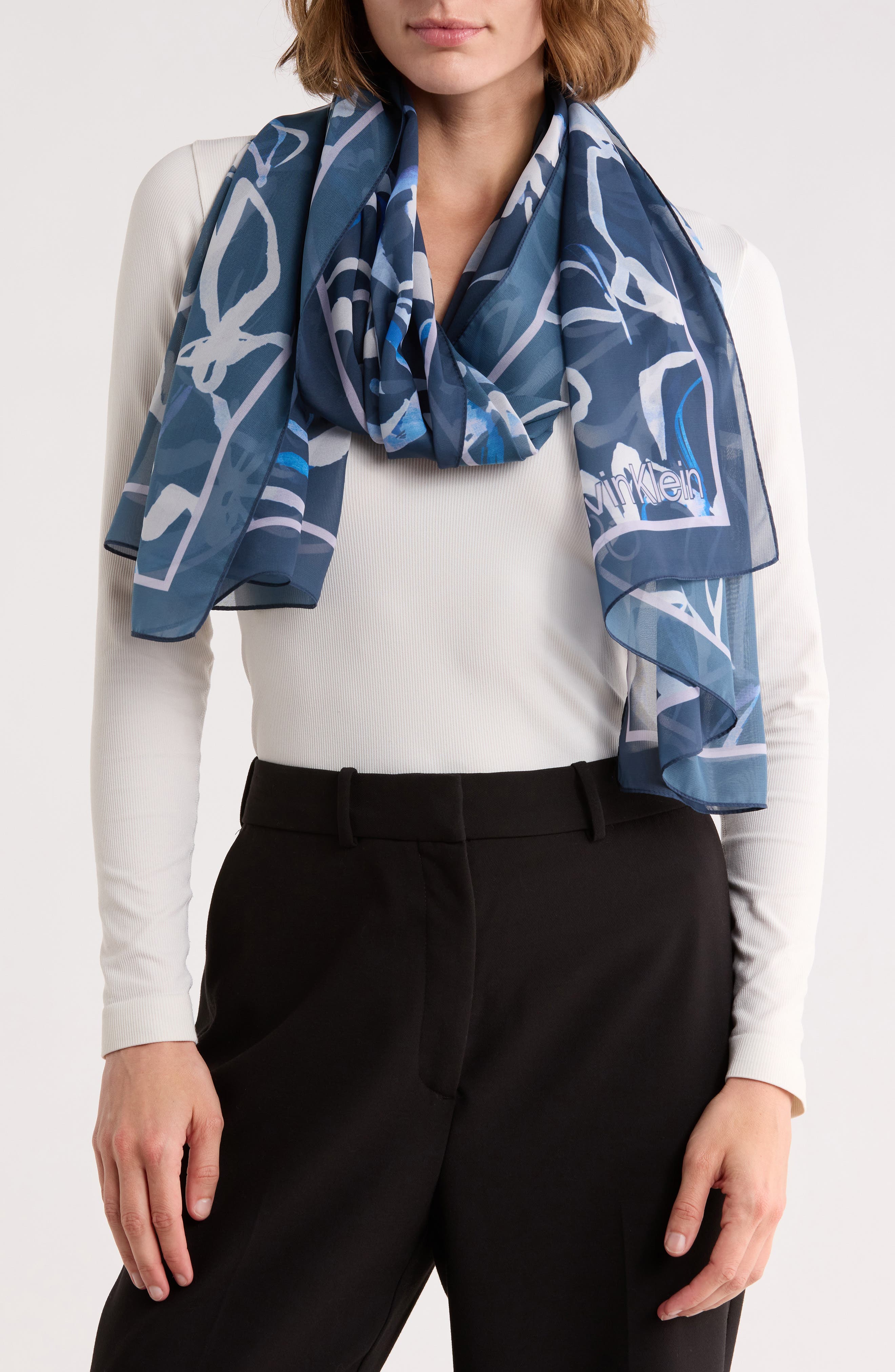 Calvin Klein Floral Chiffon Scarf