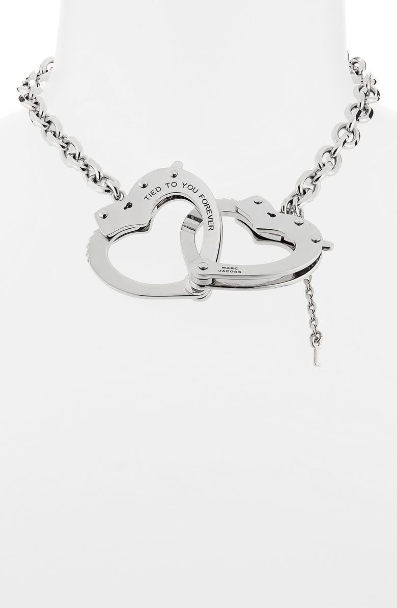 Marc Jacobs Heart Handcuffs Necklace, Alternate, color, Light Antique Silver