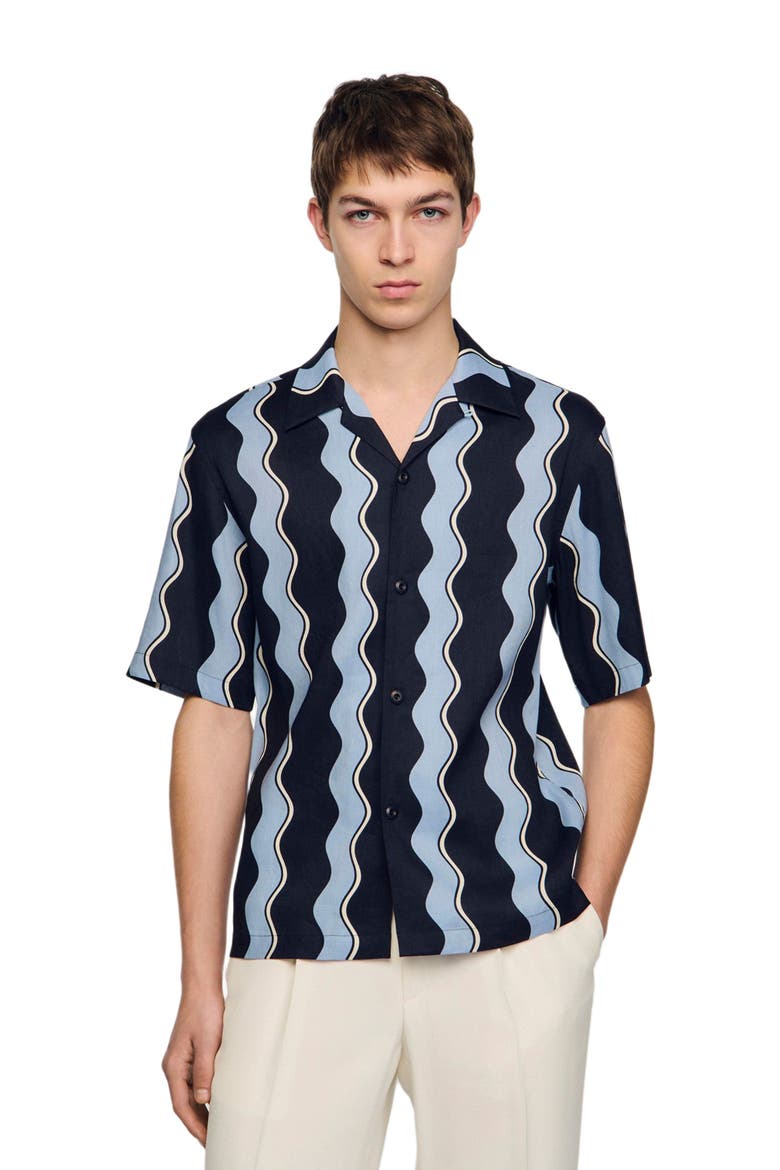Printed linen shirt, Main, color, Navy blue