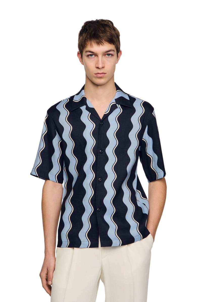 SANDRO Printed linen shirt, Main, color, Navy Blue