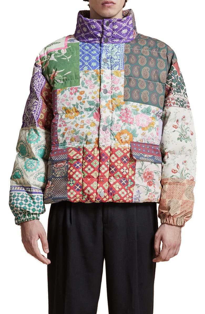 FOUND Patchwork Print Garden Puffer Jacket, Main, color,