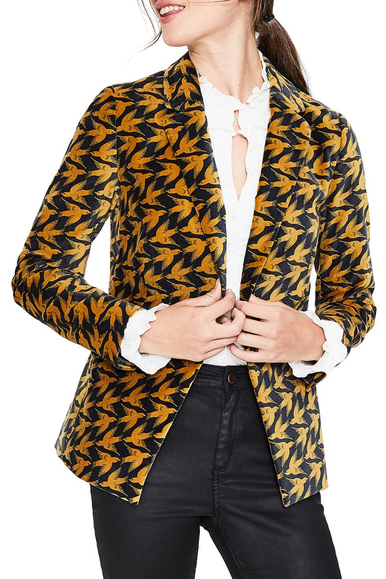 Stretch Velvet Blazer, Main, color, TRUMPET DIAGONAL BIRDS