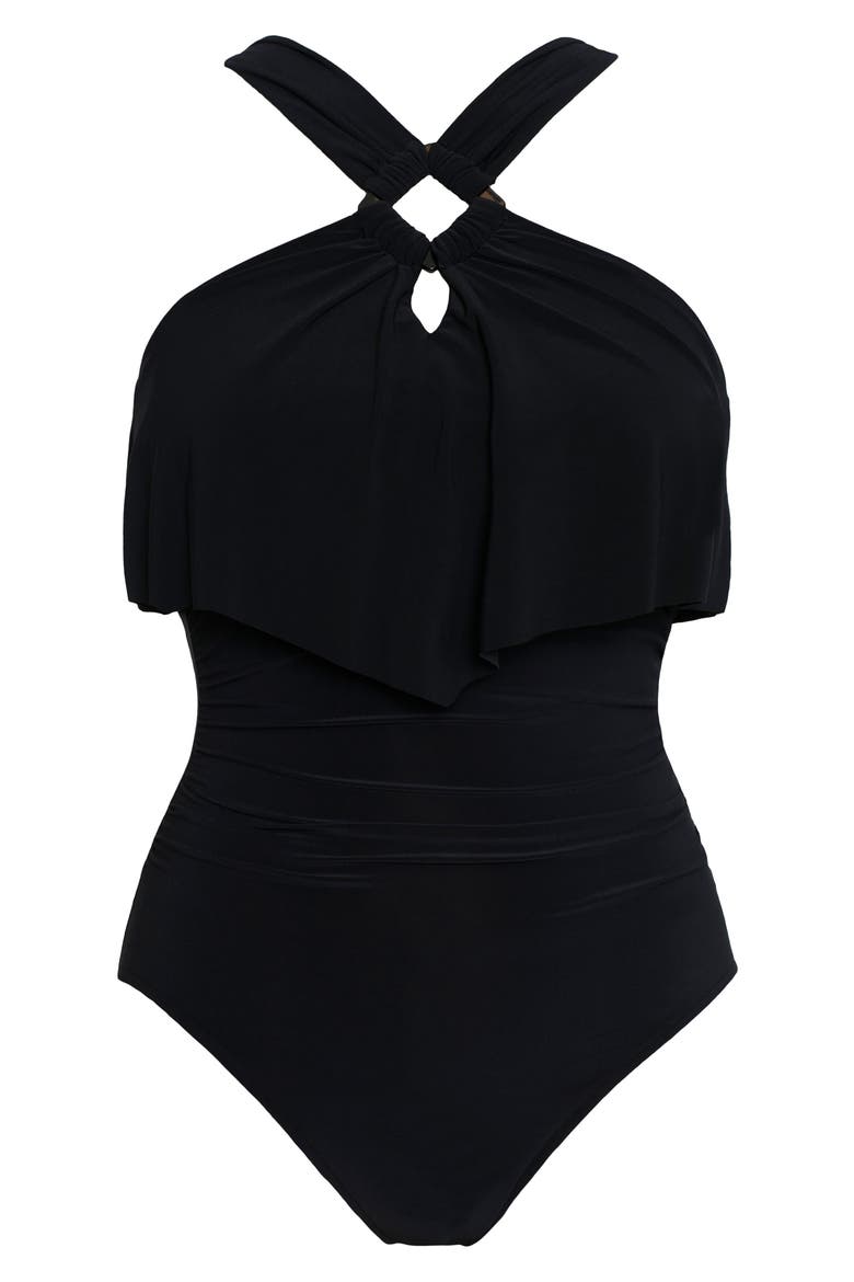 Halter Neck One-Piece Swimsuit, Alternate, color, BLACK