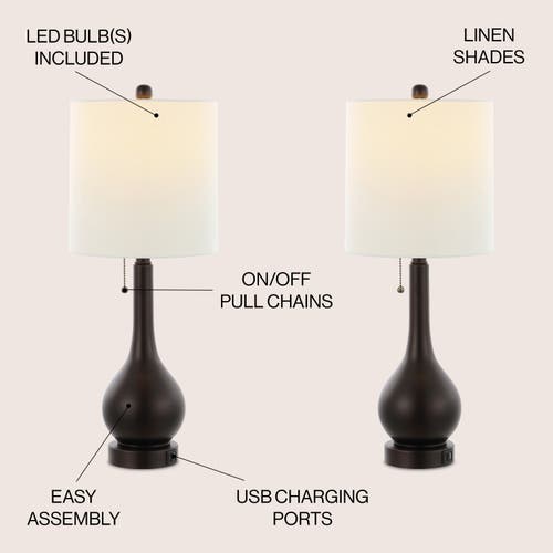 Jonathan Y Tyler 24" Modern Classic Gourd Iron Led Table Lamp With Pull-chain With Dual Usb Charging In Oil Rubbed Bronze