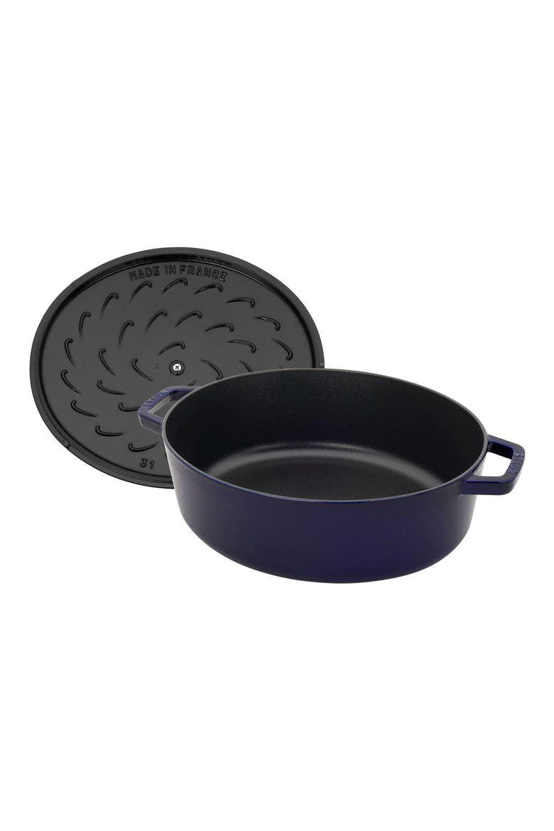 6.25-Quart Enameled Cast Iron Shallow Oval Dutch Oven, Alternate, color, DARK BLUE