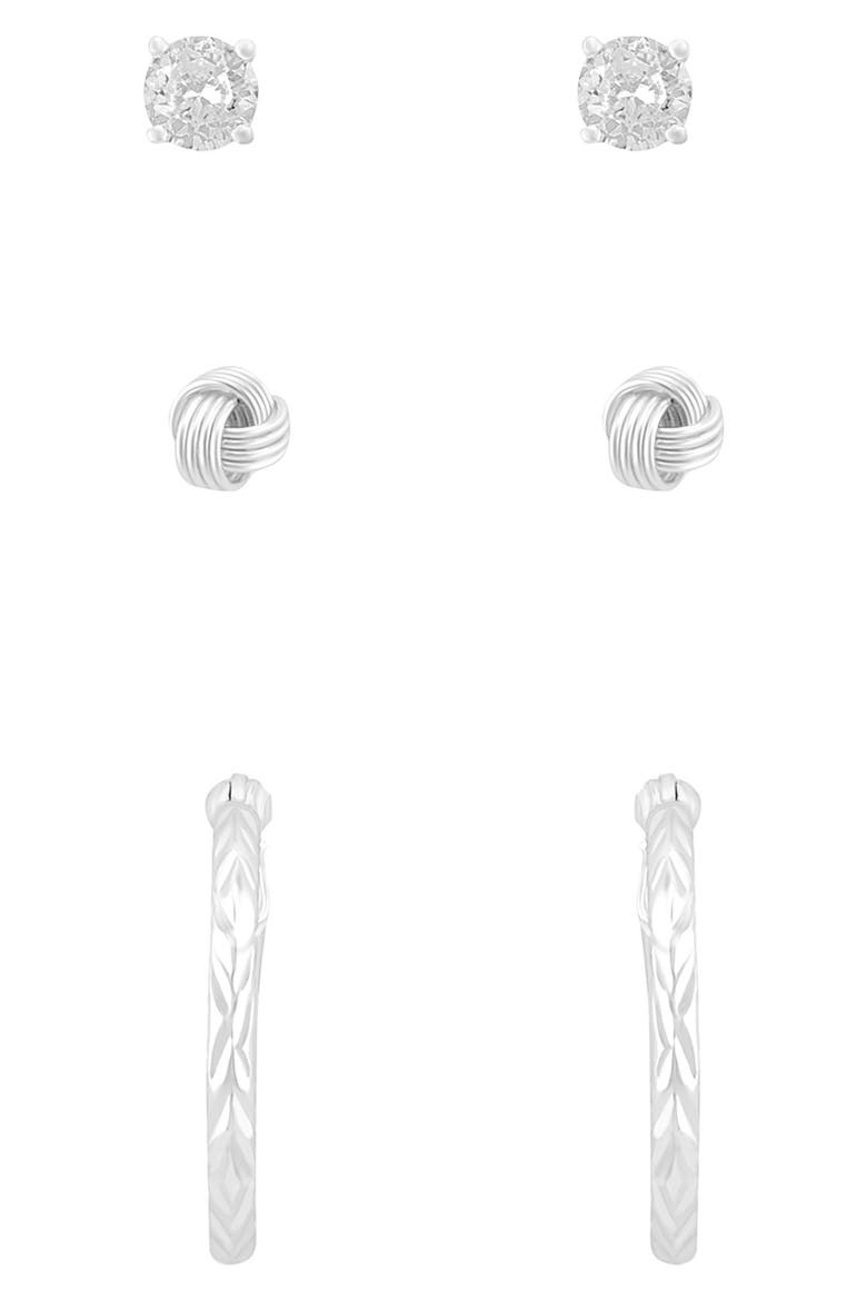 Set of 3 Stud & Hoop Earrings, Main, color, SILVER
