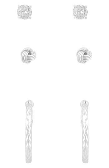 American Exchange Set Of 3 Stud & Hoop Earrings In Silver