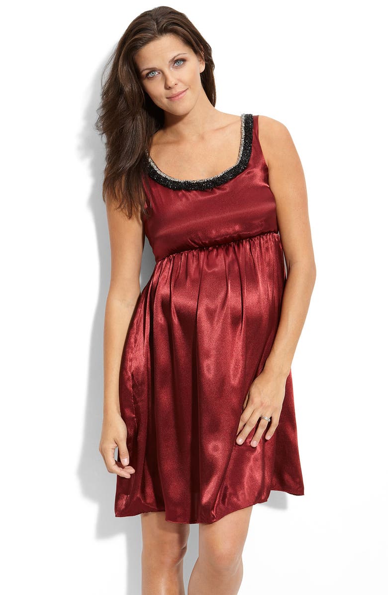 Moody Mamas Maternity 'Enid' Beaded Charmeuse Dress, Main, color, 