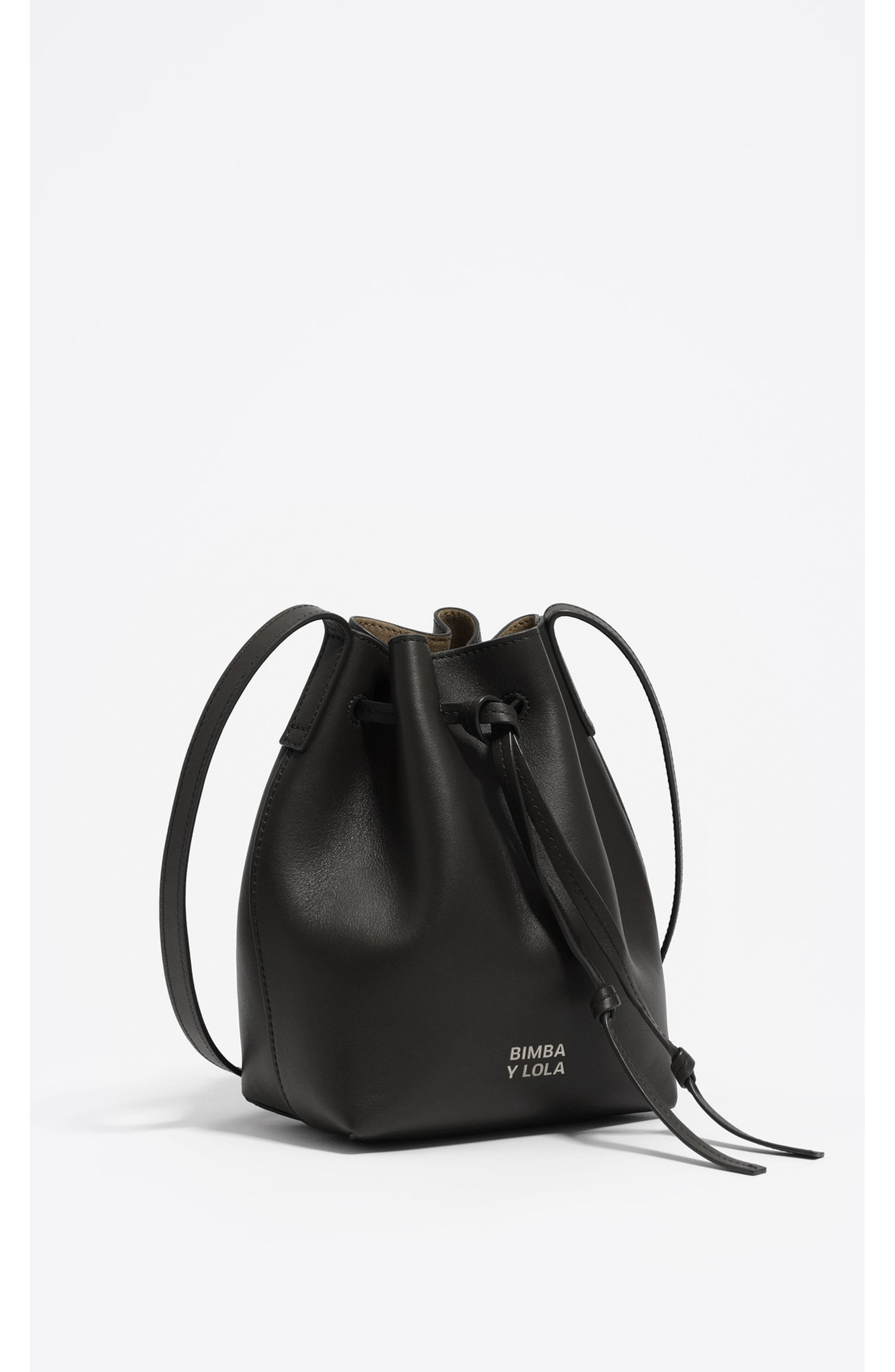 Bimba y Lola Leather Bucket Crossbody Bag, Main, color, Black