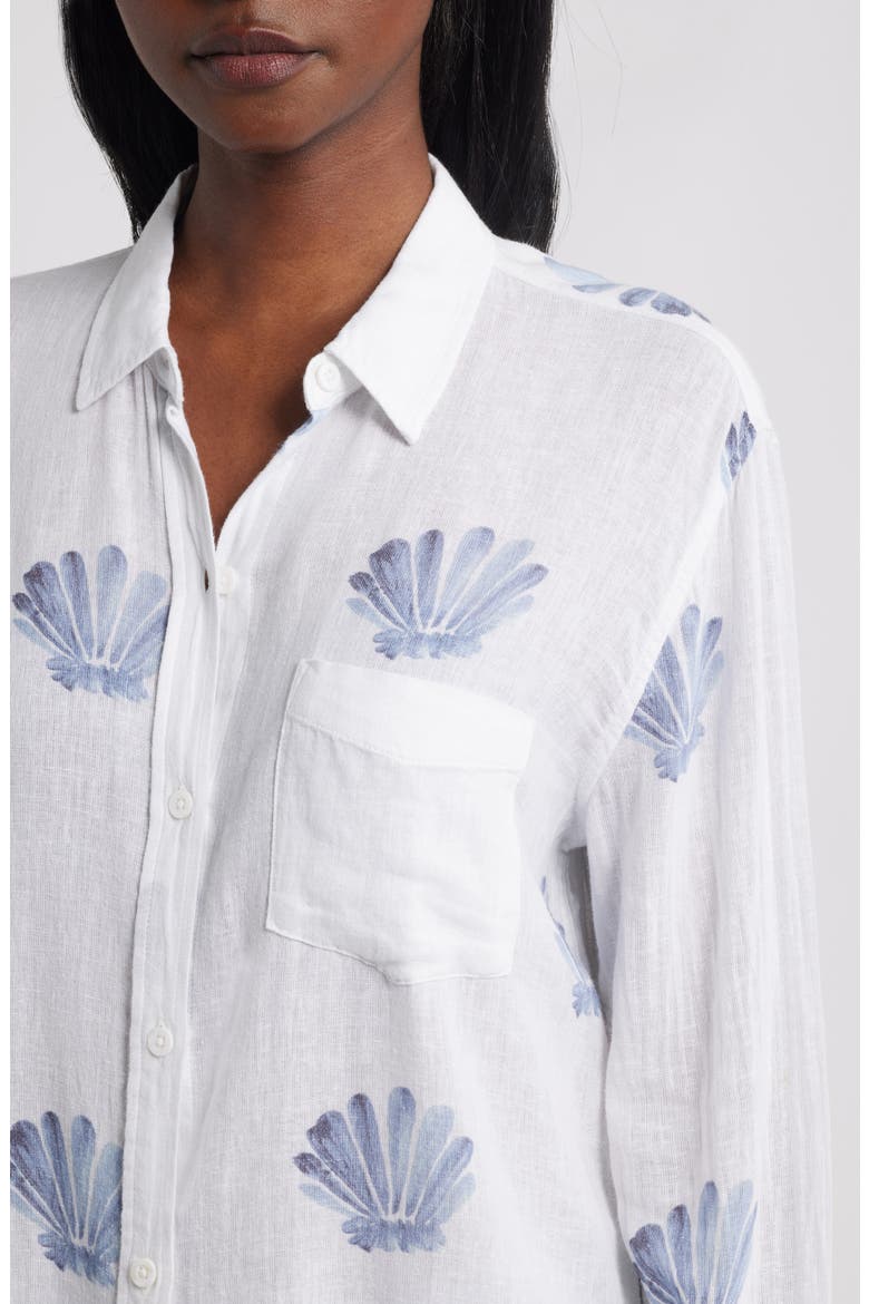 Charli Seashell Print Linen Blend Button-Up Shirt, Alternate, color, BLUE SEASHELLS