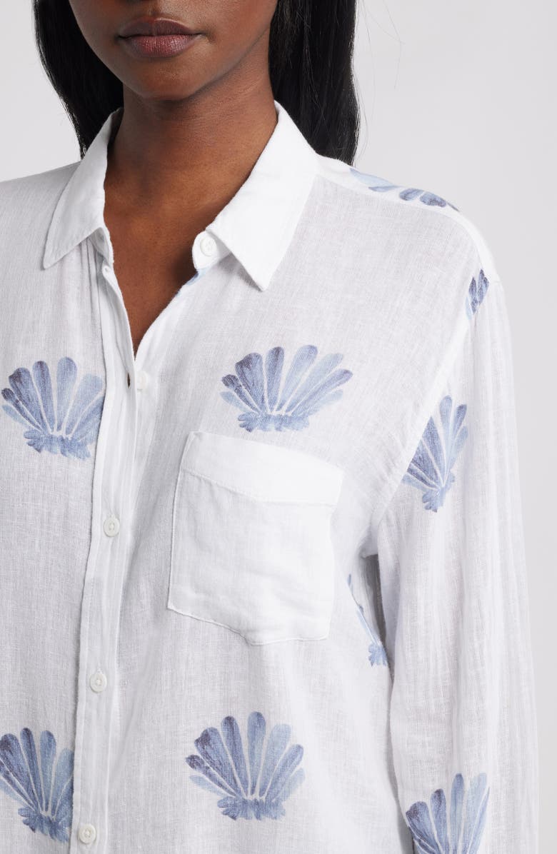 Rails Charli Seashell Print Linen Blend Button-Up Shirt, Alternate, color, Blue Seashells