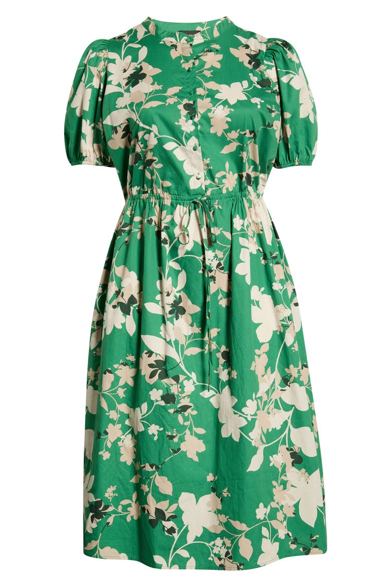 Nora Puff Sleeve Button Cotton Midi Dress, Alternate, color, MULTI-GREEN