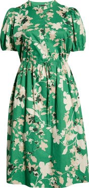 SUGARLIPS Nora Puff Sleeve Button Cotton Midi Dress