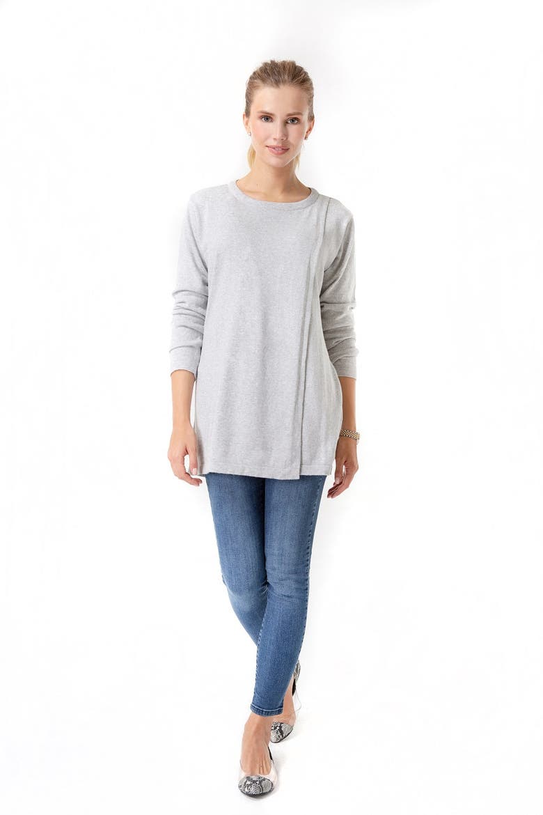 Casual Elegance Long Sleeve Maternity/Nursing Knit Top, Alternate, color, Grey