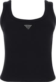 GUESS Bling Embellished Cotton Rib Tank