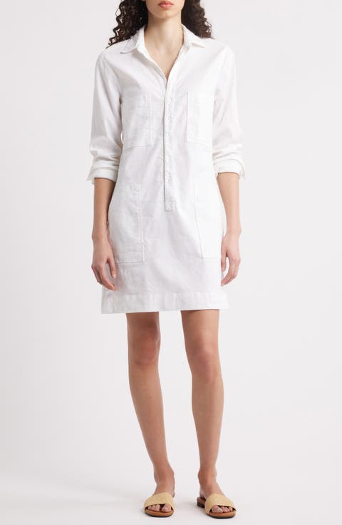 Ireland Long Sleeve Stretch Cotton & Linen Shirtdress