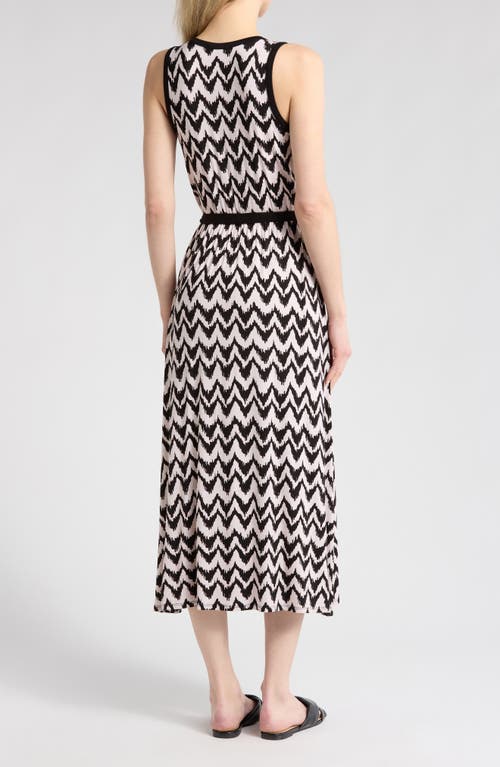Loveappella Chevron Faux Wrap Midi Dress In Taupe/black