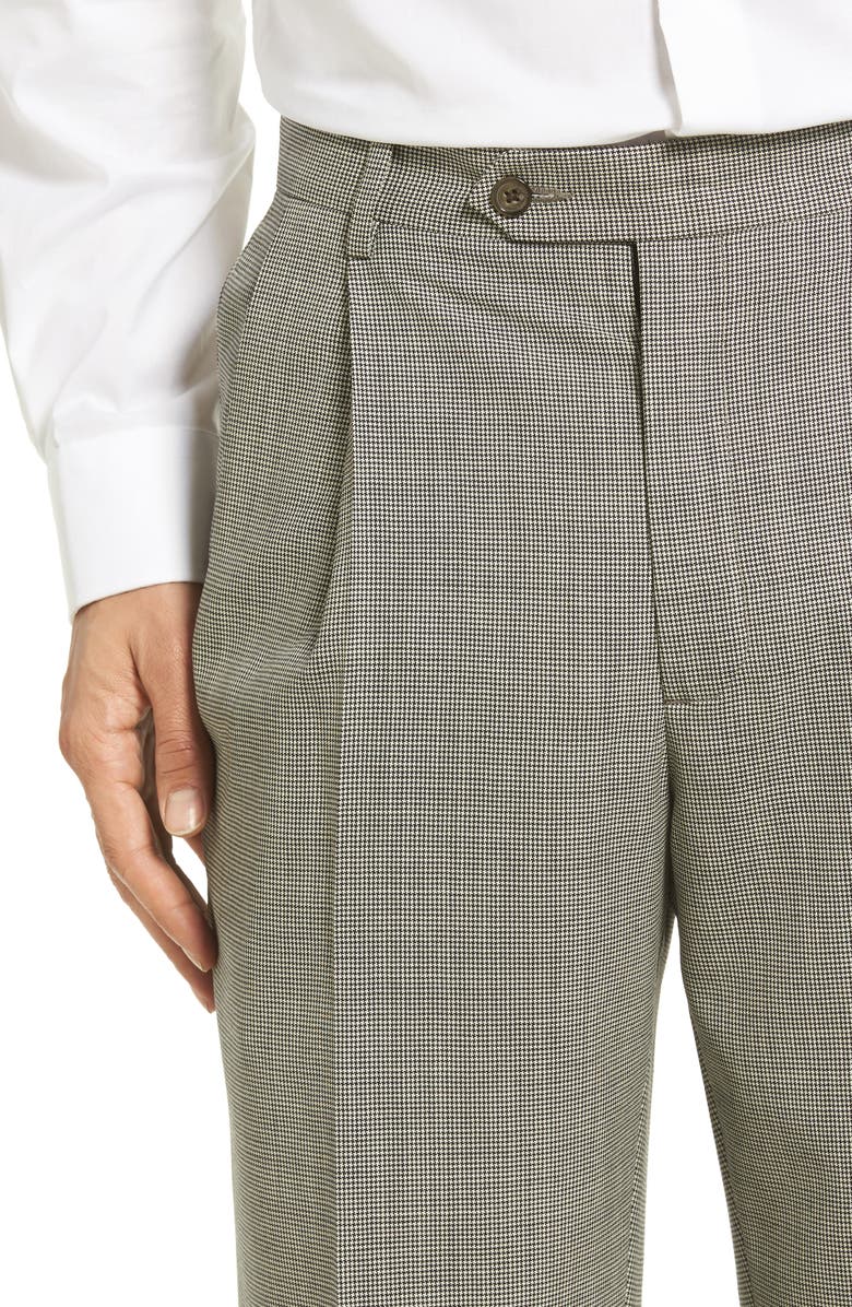 Berle Pleated Houndstooth Wool Trousers, Alternate, color, 
