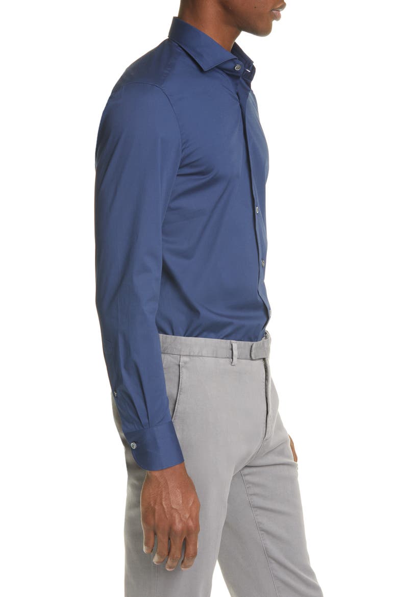 Trim Fit Stretch Cotton Button-Up Shirt, Alternate, color, NAVY