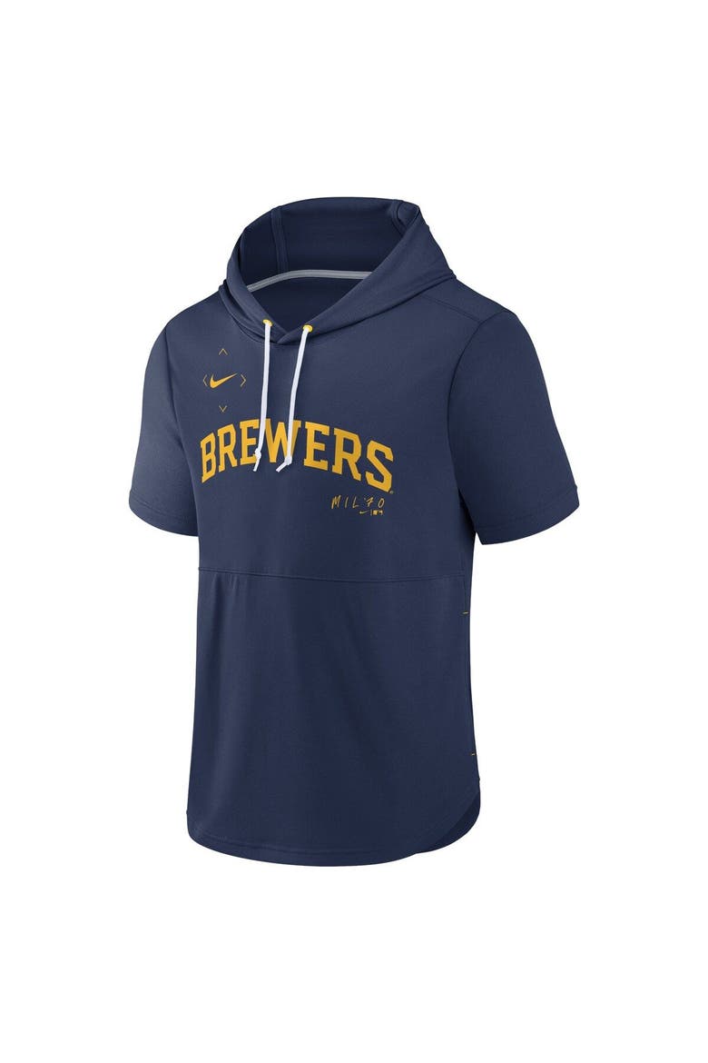 Men's Nike Navy Milwaukee Brewers Springer Short Sleeve Team Pullover Hoodie, Alternate, color, Navy