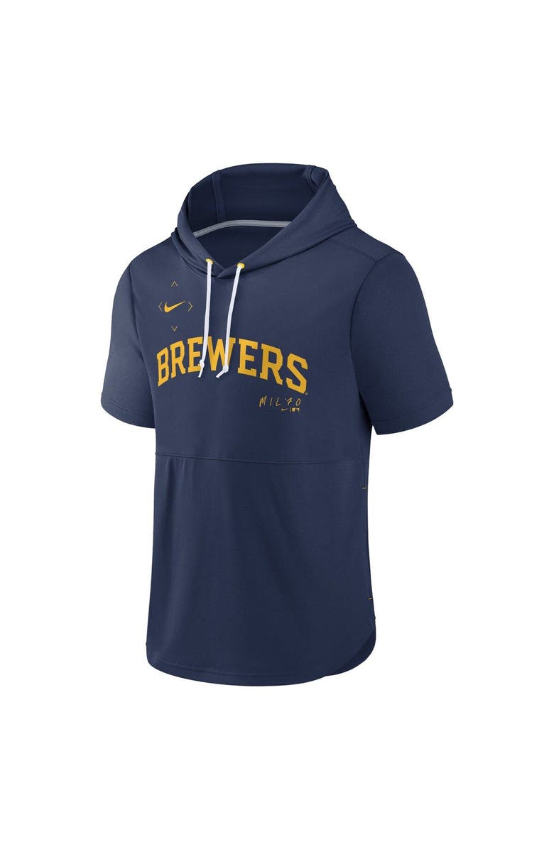 Nike Men's Nike Navy Milwaukee Brewers Springer Short Sleeve Team Pullover Hoodie, Alternate, color, 