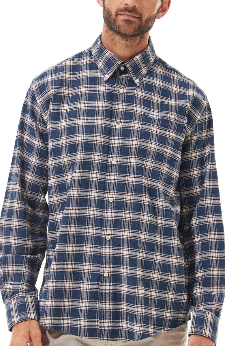 Barbour Bowburn Plaid Button-Down Shirt, Main, color, Navy Marl