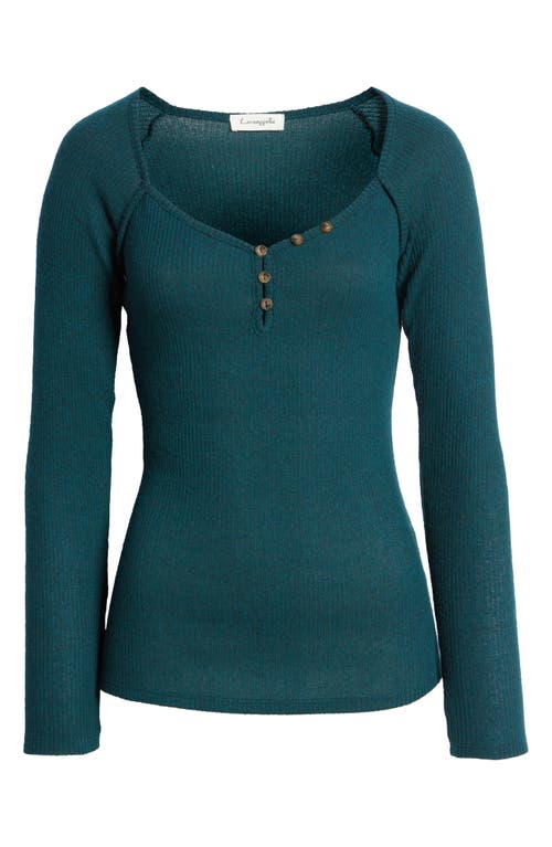 Loveappella V-neck Long Sleeve Henley Top In Blue
