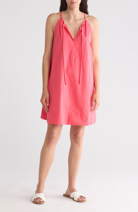 Tie Neck Sleeveless Poplin Dress