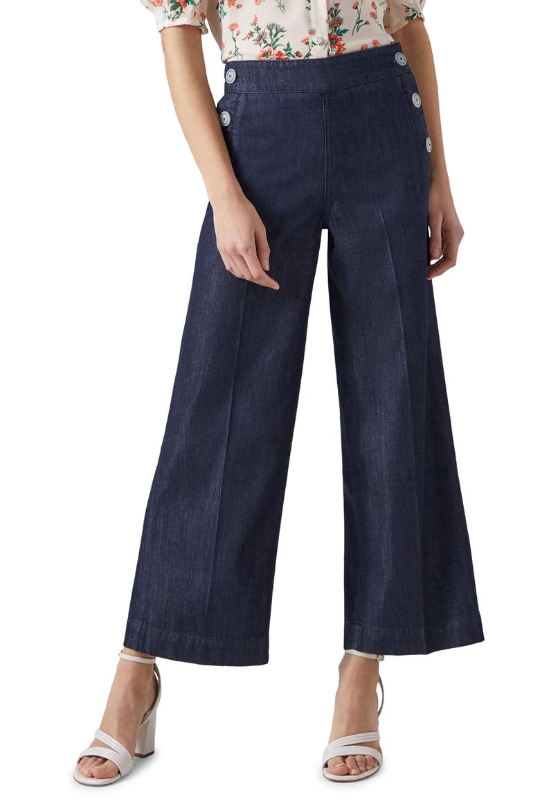 Nur Crop Wide Leg Denim Sailor Pants, Main, color, BLUE
