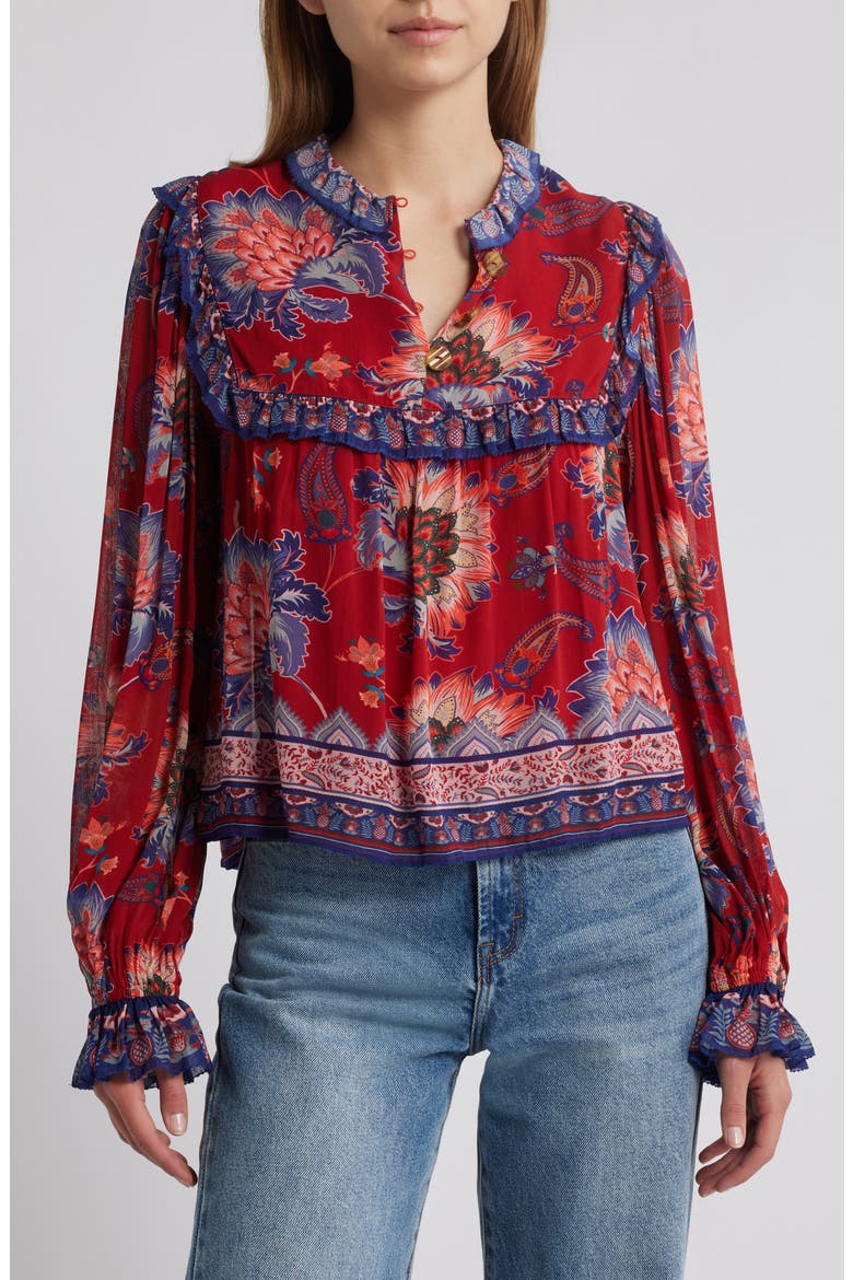 Luang Long Sleeve Popover Top, Alternate, color, RED