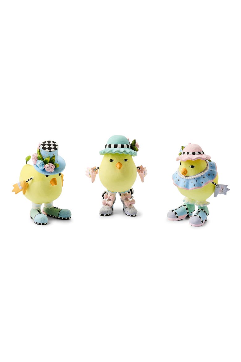 Patience Brewster Set of 3 Chick Figurines, Main, color, YELLOW