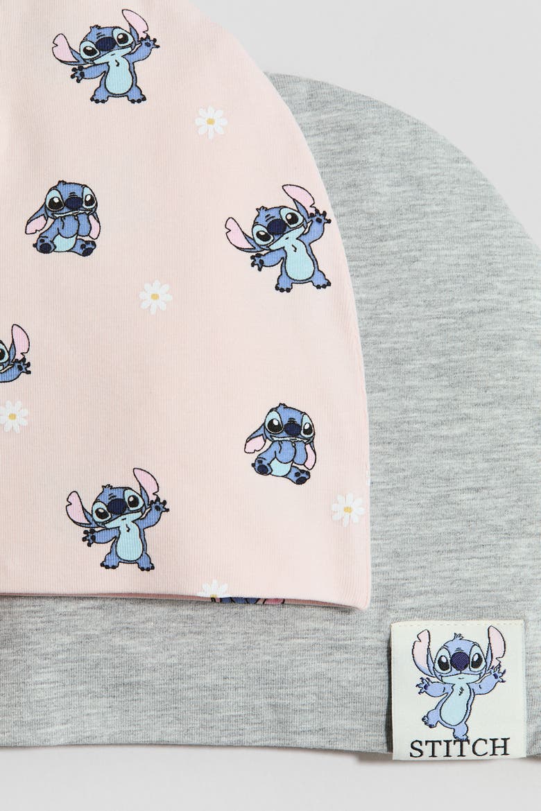 2-pack Cotton Beanies, Alternate, color, Light pink/Lilo & Stitch