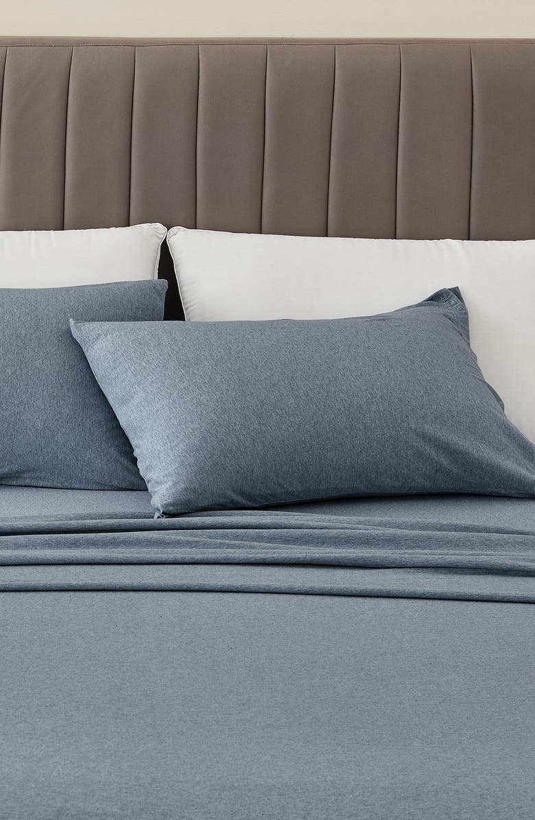 Woven & Weft Jersey Knit Sheet Set, Alternate, color, Heathered Denim Blue