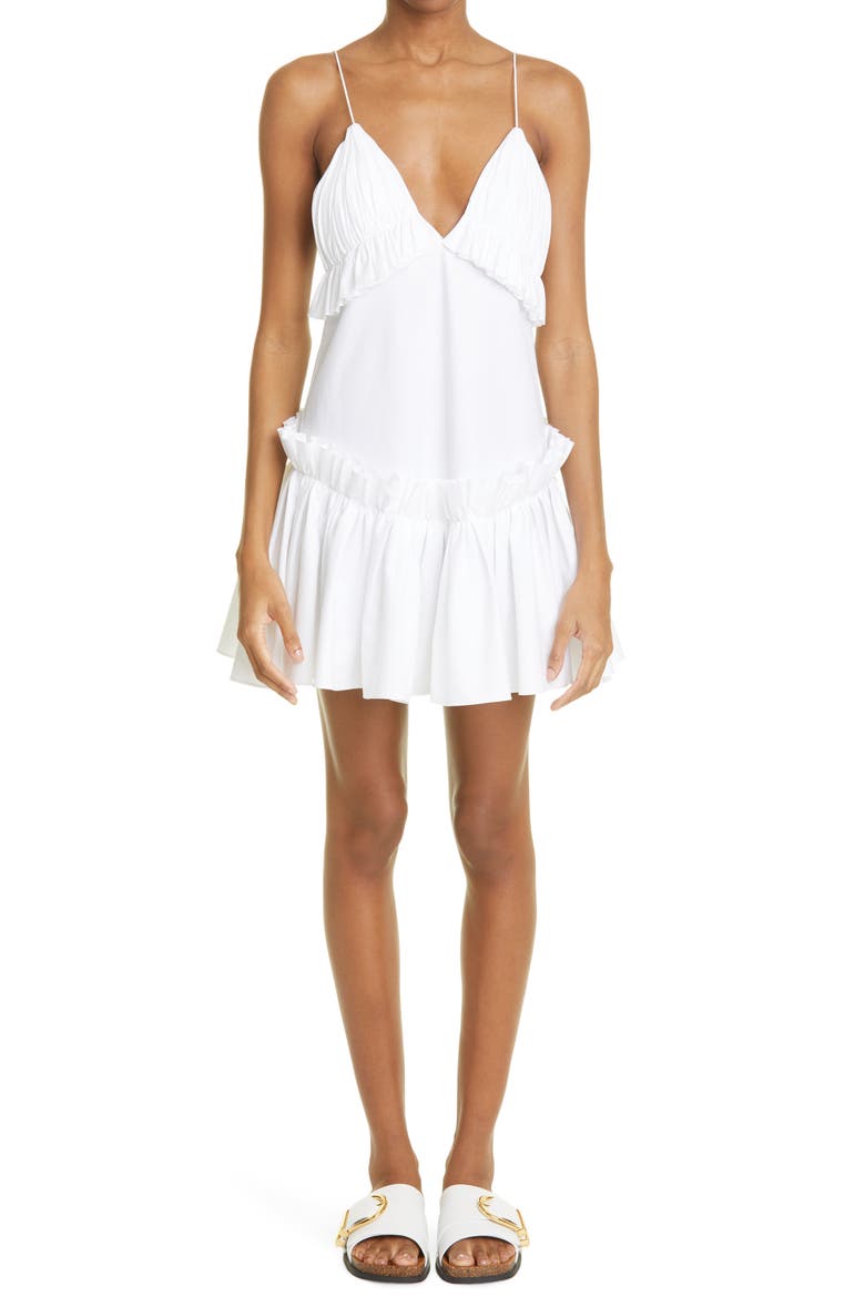 Ade Ruffle Trim Cotton Twill Minidress, Alternate, color, WHITE