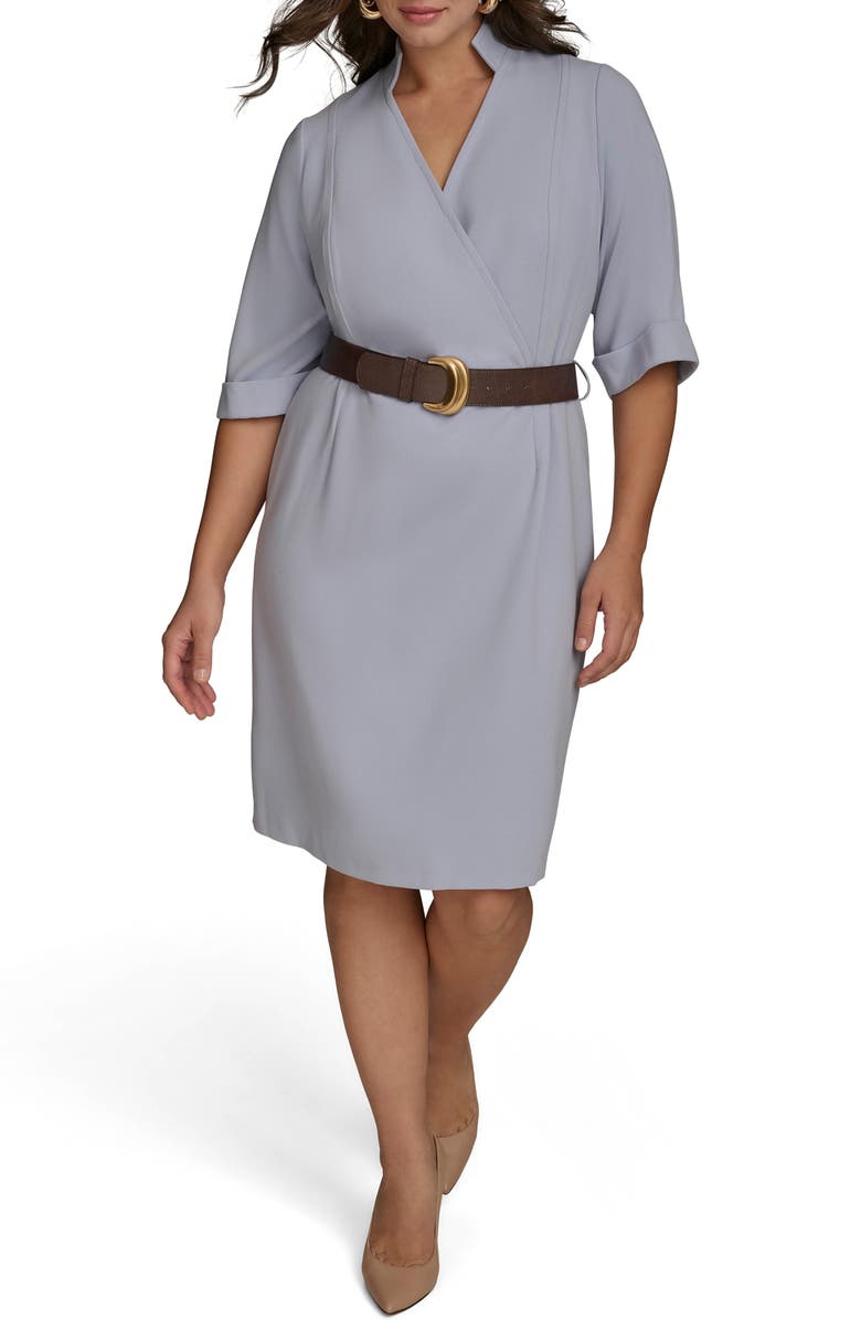 DONNA KARAN Belted Cady Sheath Dress, Alternate, color, Glacial Blue