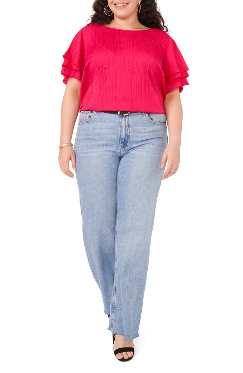 Vince Camuto Ruffle Sleeve Rumple Satin Top, Alternate, color, 