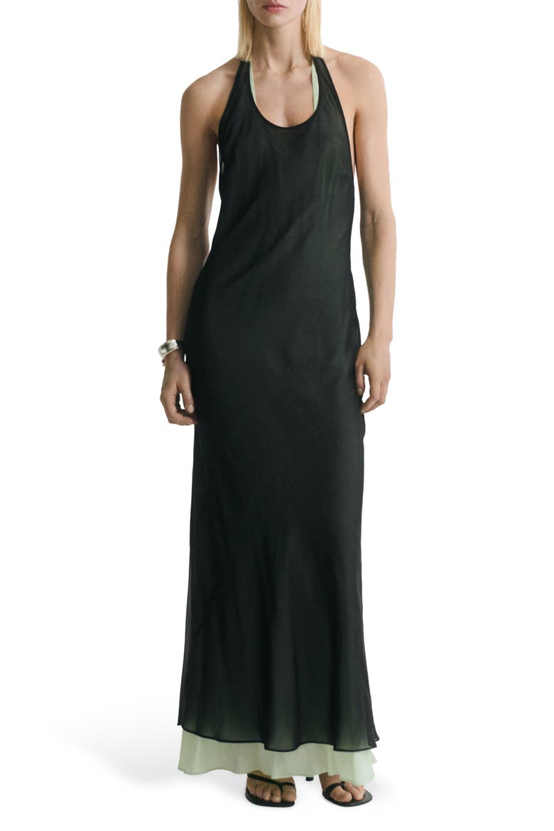 Sheer Layered Halter Dress, Main, color, BLACK