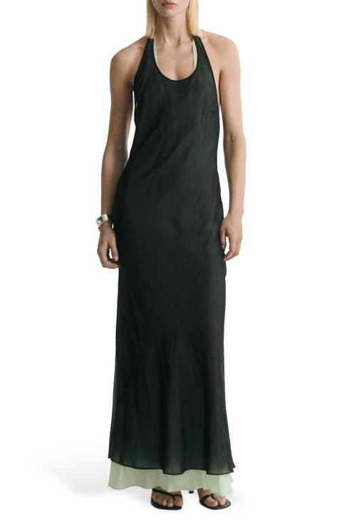 Sheer Layered Halter Dress