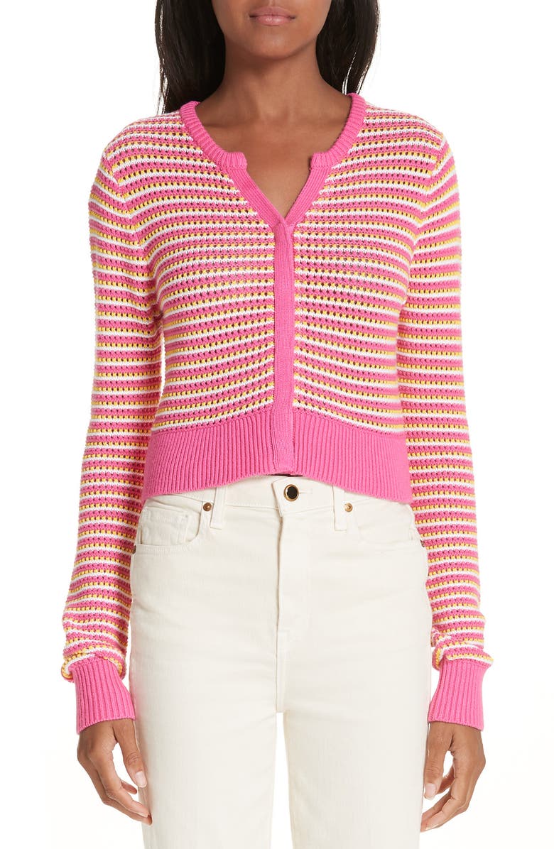Victor Glemaud Stripe Cotton & Cashmere Button Cardigan, Main, color, 