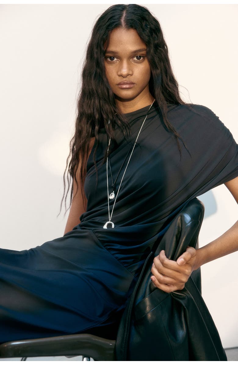 H&M Draped Maxi Dress, Alternate, color, Black