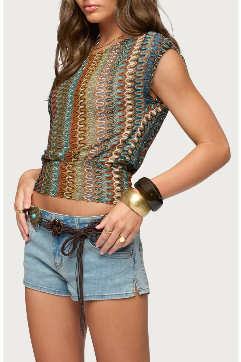 Taniya Zigzag Knit Off the Shoulder Crop Top, Alternate, color, OLIVE