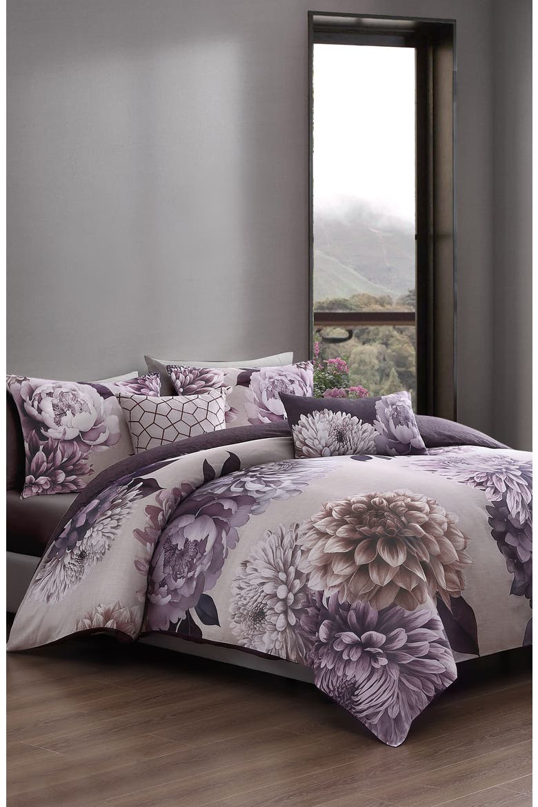 Plum Petal 5-Piece Reversible Comforter Set, Alternate, color, PURPLE