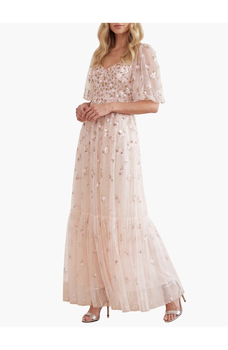 Needle & Thread Meadow Ditsy Sweetheart Ankle Gown, Main, color, Cream/Peach